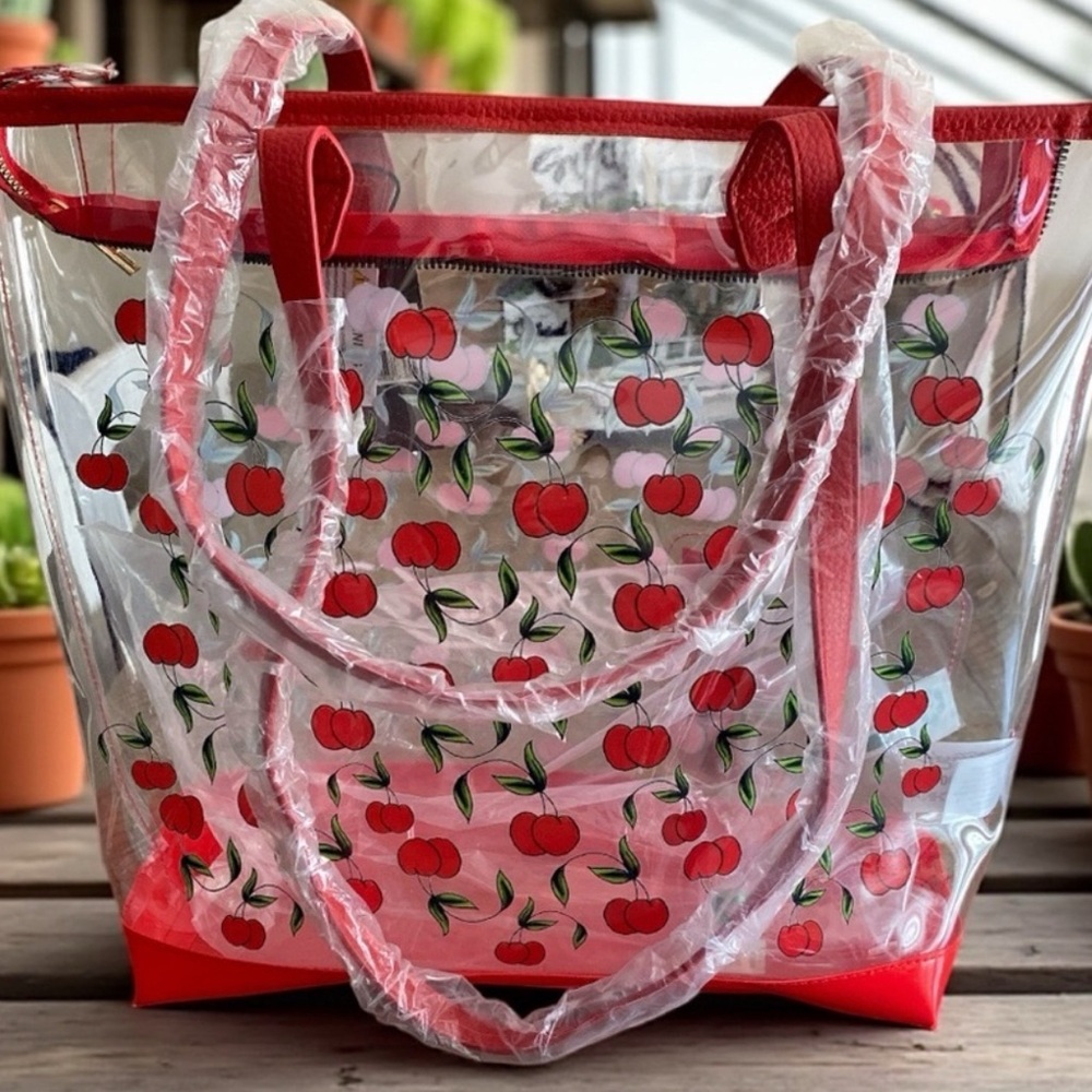 Ed Hardy Transparent Tote with Cherry Design - Red NWT - Picture 3 of 5